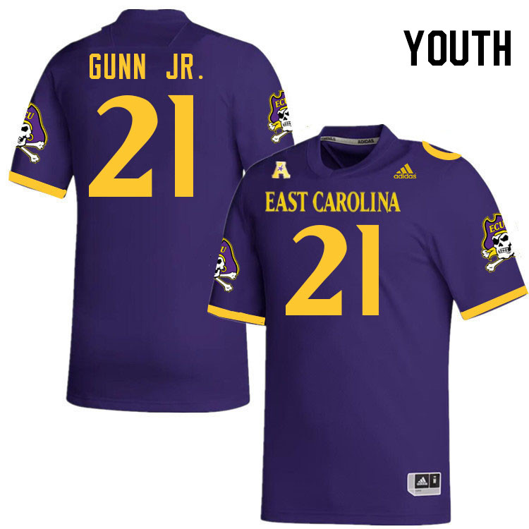 Youth #21 Marlon Gunn Jr. ECU Pirates 2023 College Football Jerseys Stitched-Purple